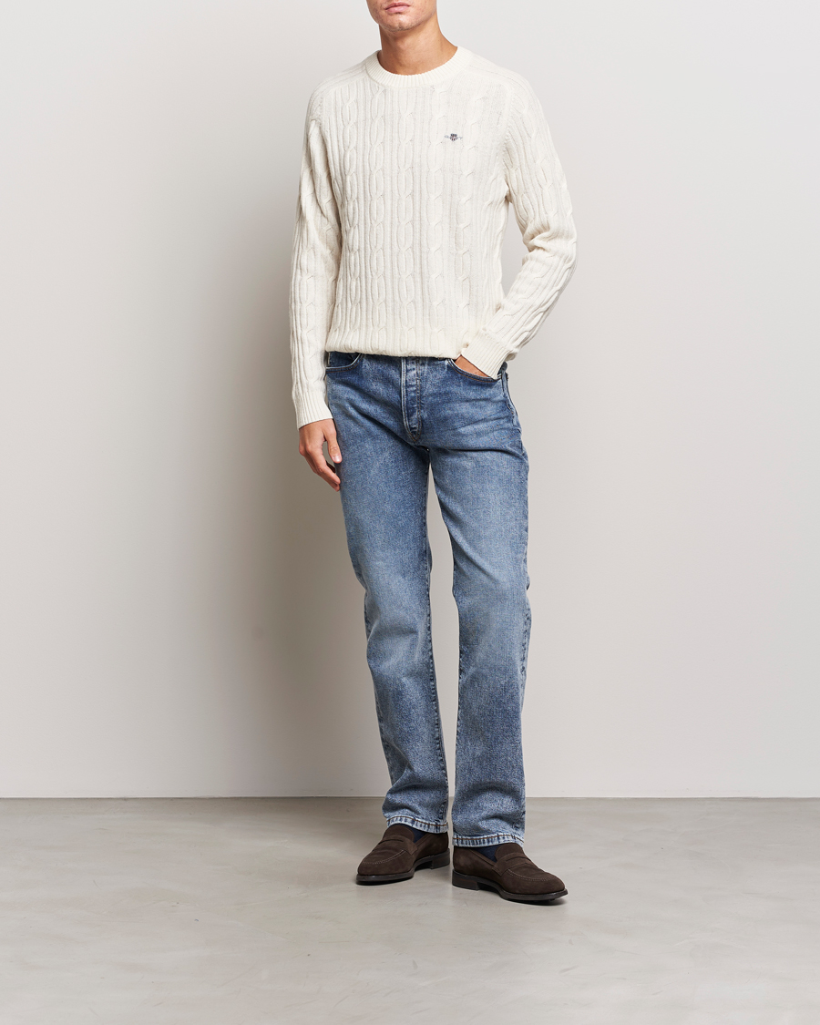 Homme | Pulls Et Tricots | GANT | Lambswool Cable Crew Neck Pullover Cream