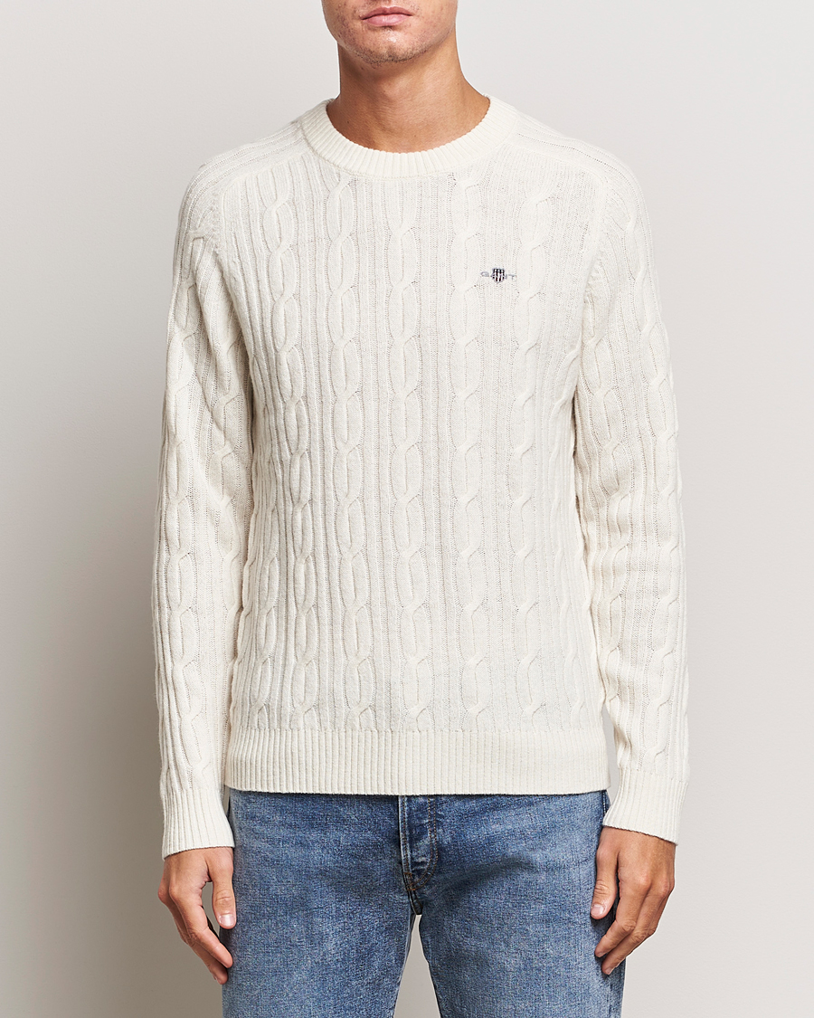 Homme | Pulls Et Tricots | GANT | Lambswool Cable Crew Neck Pullover Cream