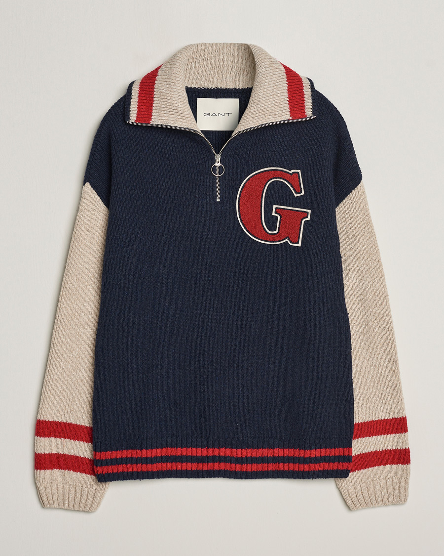 Homme | Pulls Et Tricots | GANT | Wool Neps Letter Half Zip Evening Blue