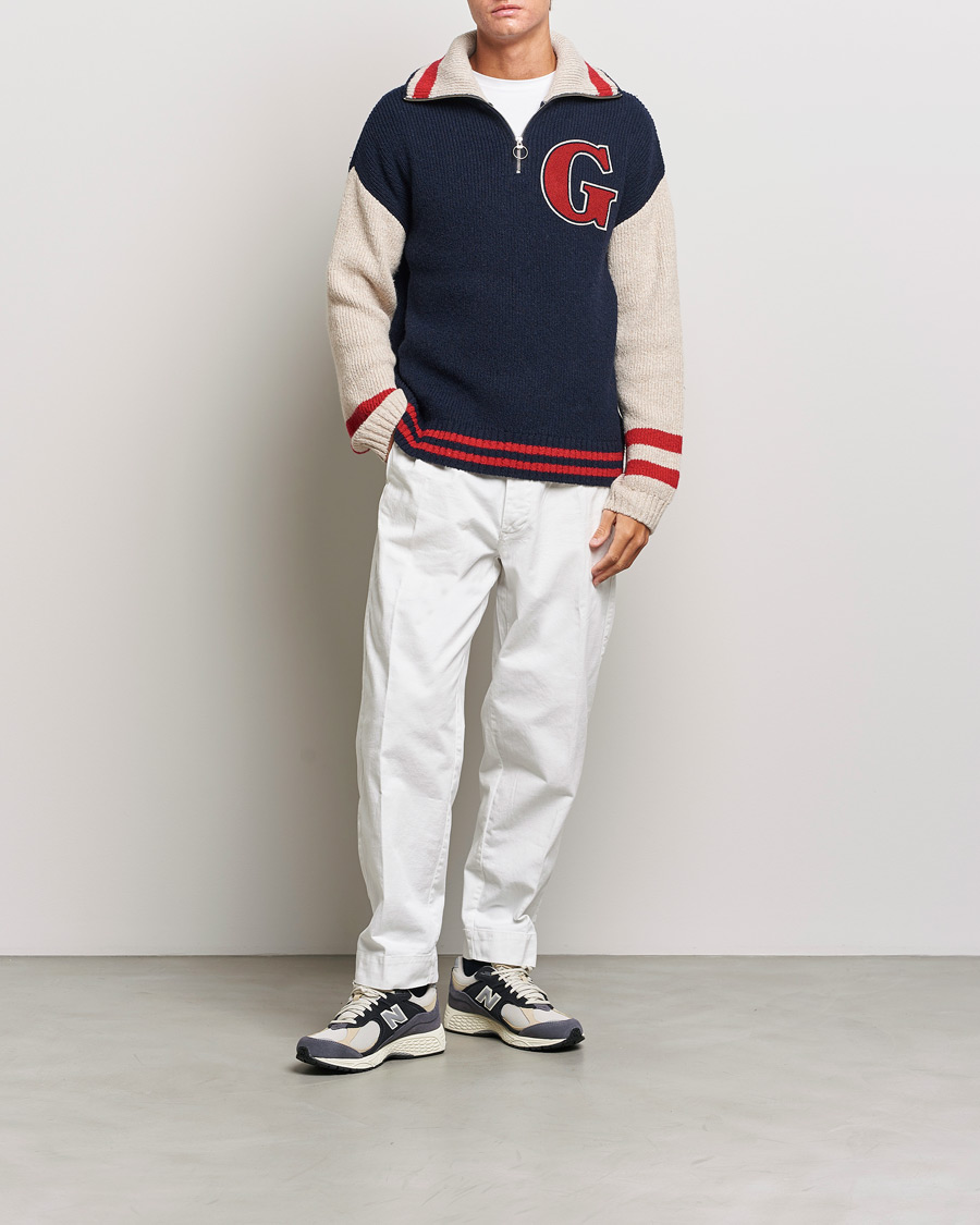 Homme | Pulls Et Tricots | GANT | Wool Neps Letter Half Zip Evening Blue