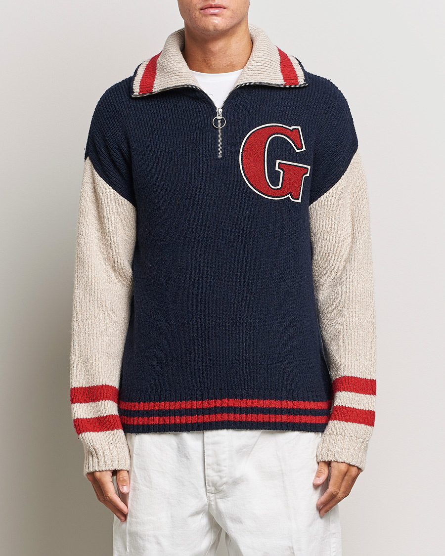 Homme | Pulls Et Tricots | GANT | Wool Neps Letter Half Zip Evening Blue