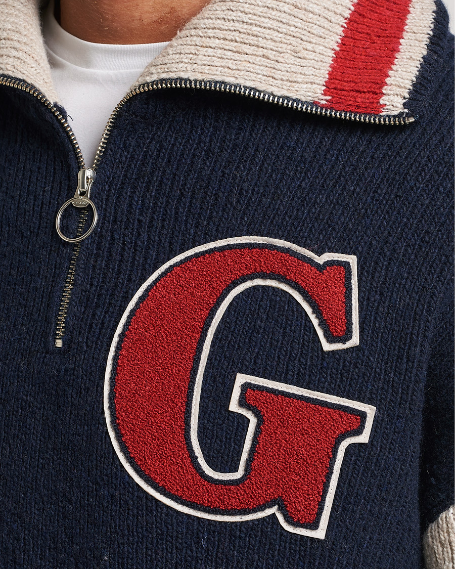 Homme | Pulls Et Tricots | GANT | Wool Neps Letter Half Zip Evening Blue