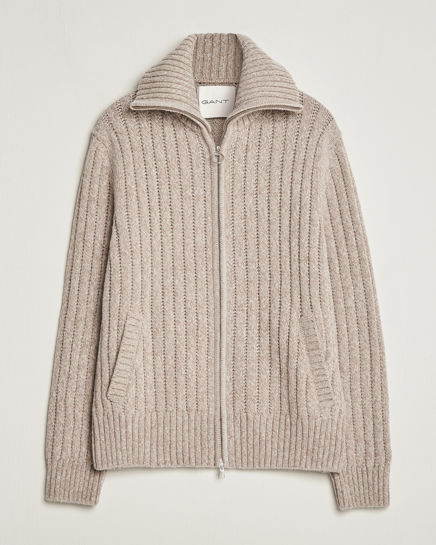 Homme | Pulls Et Tricots | GANT | Heavy Structured Knitted Full Zip Light Beige Melange