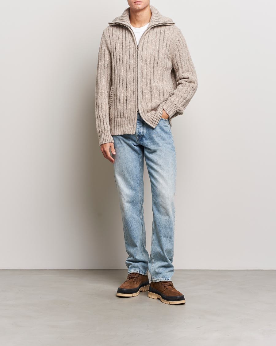 Homme | Pulls Et Tricots | GANT | Heavy Structured Knitted Full Zip Light Beige Melange