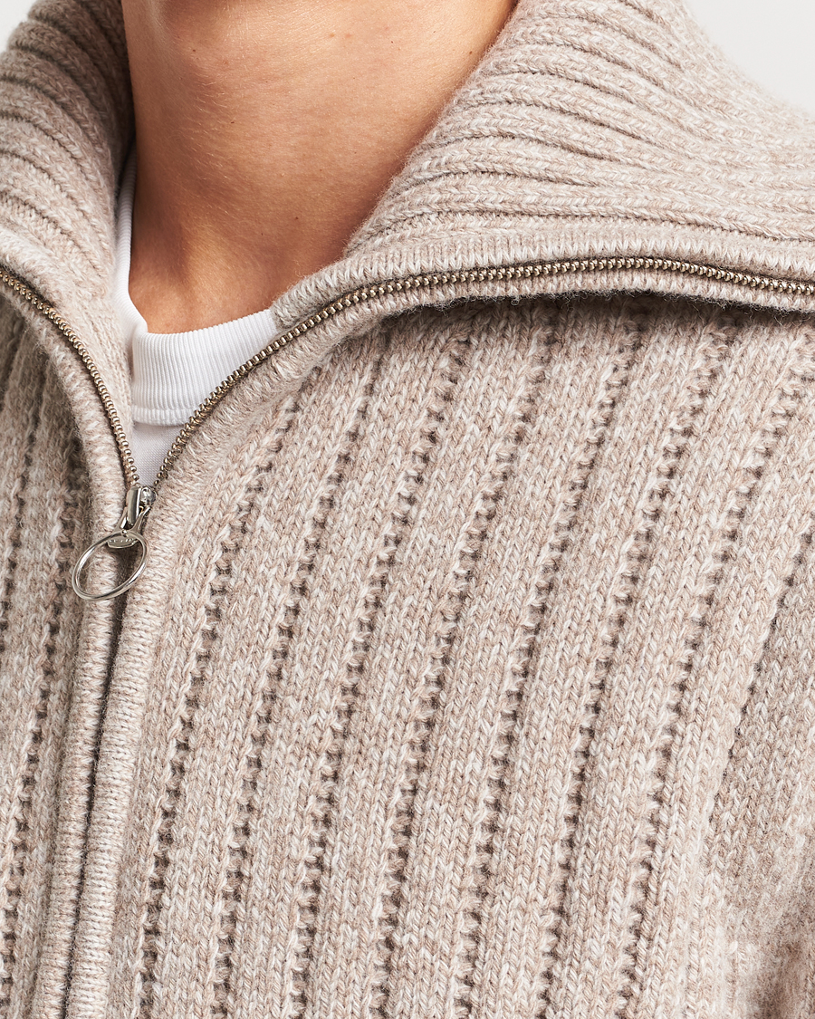 Homme | Pulls Et Tricots | GANT | Heavy Structured Knitted Full Zip Light Beige Melange