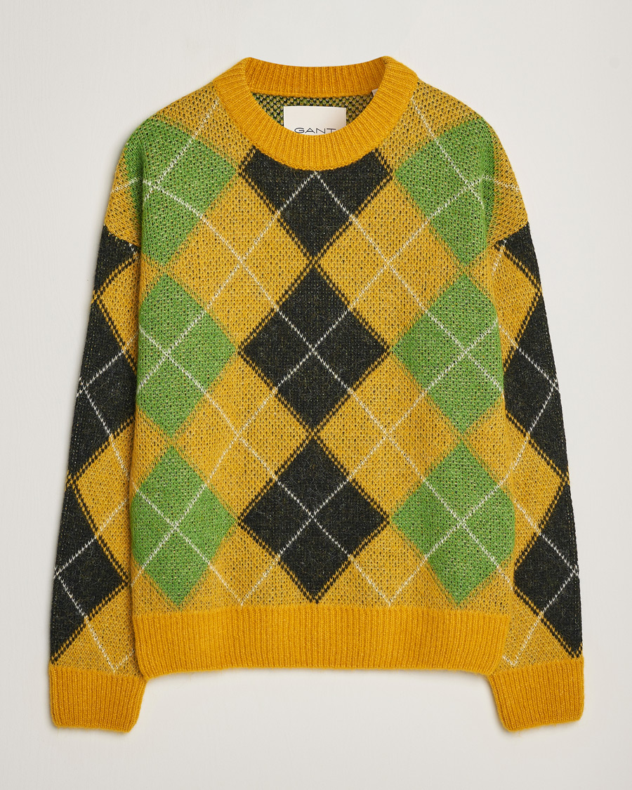 Homme | Pulls Et Tricots | GANT | Furry Argyle Crew Neck Sunflower Yellow
