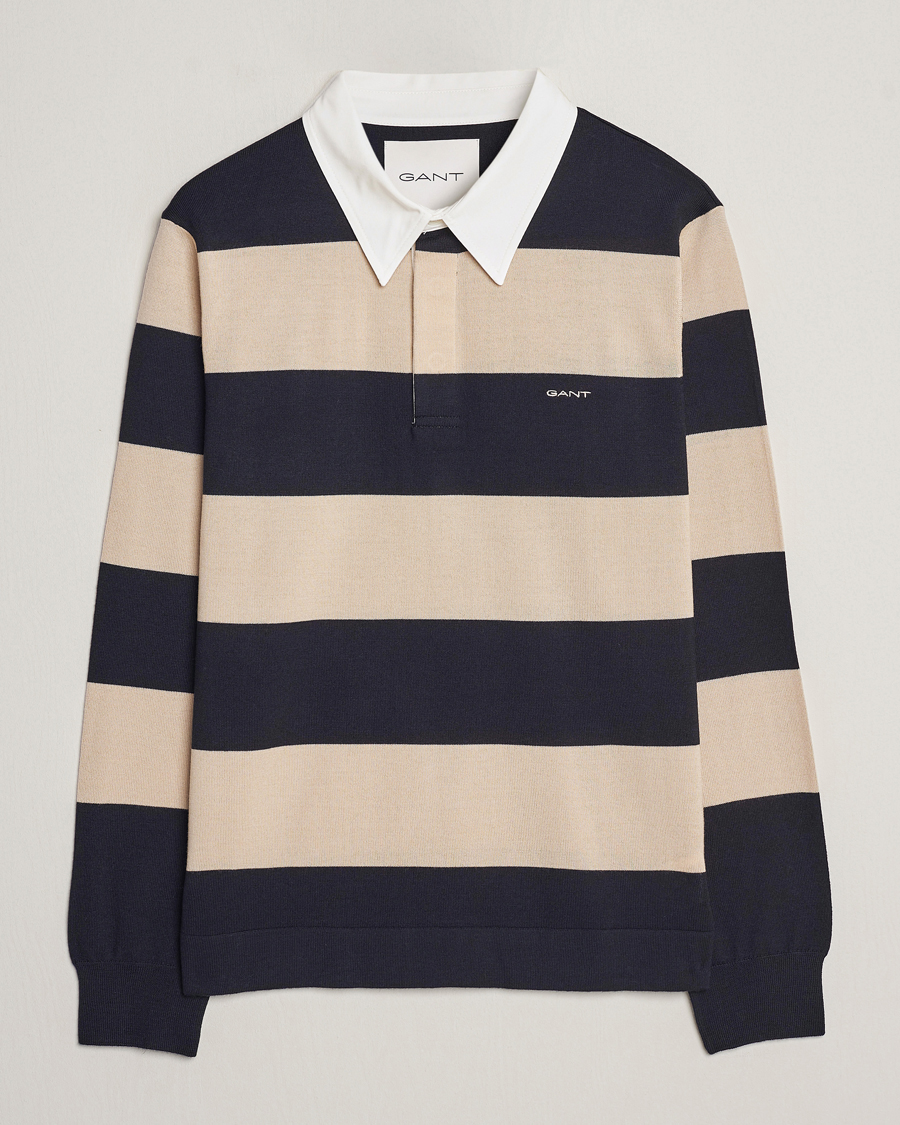 Homme | Pulls Et Tricots | GANT | Barstriped Knitted Rugger Beige/Navy