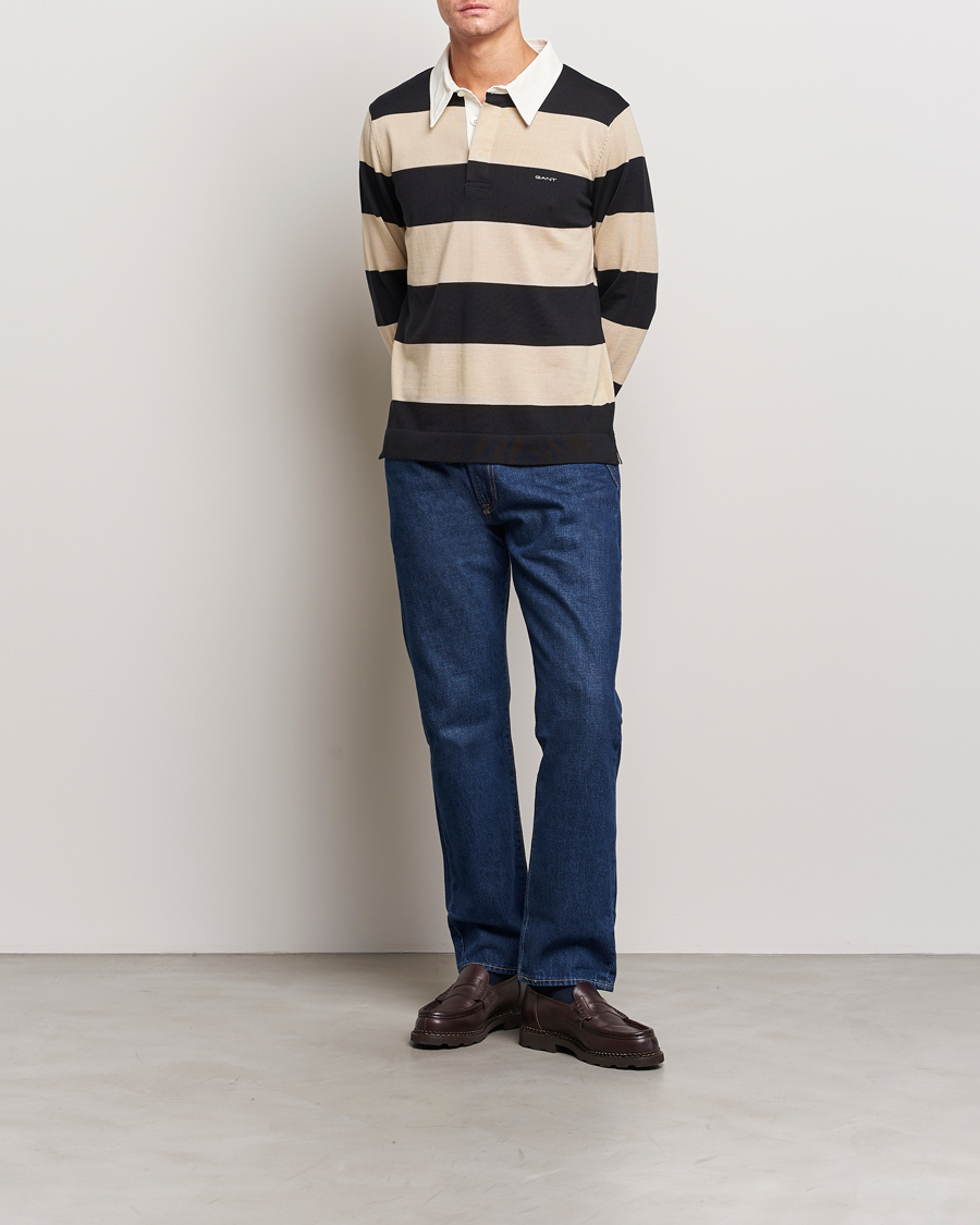 Homme | Pulls Et Tricots | GANT | Barstriped Knitted Rugger Beige/Navy