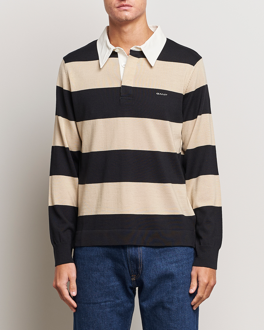 Homme | Pulls Et Tricots | GANT | Barstriped Knitted Rugger Beige/Navy