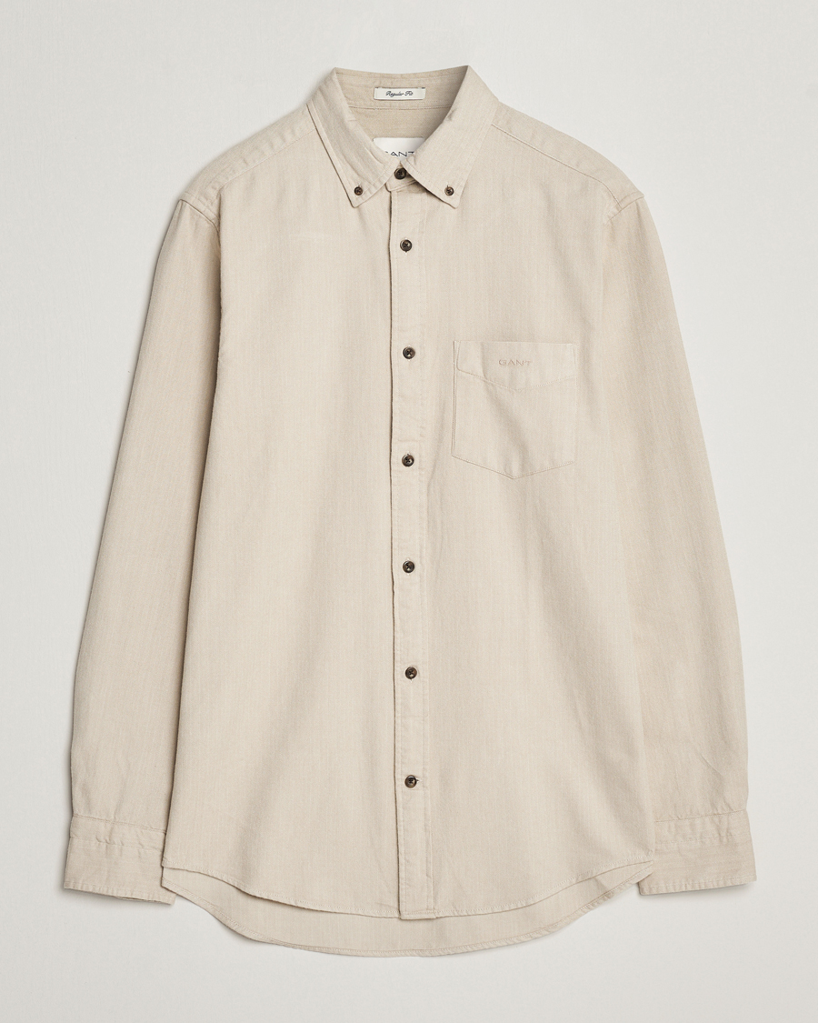 Homme | Chemises | GANT | Regular Fit Herringbone Flannel Shirt Cold Beige