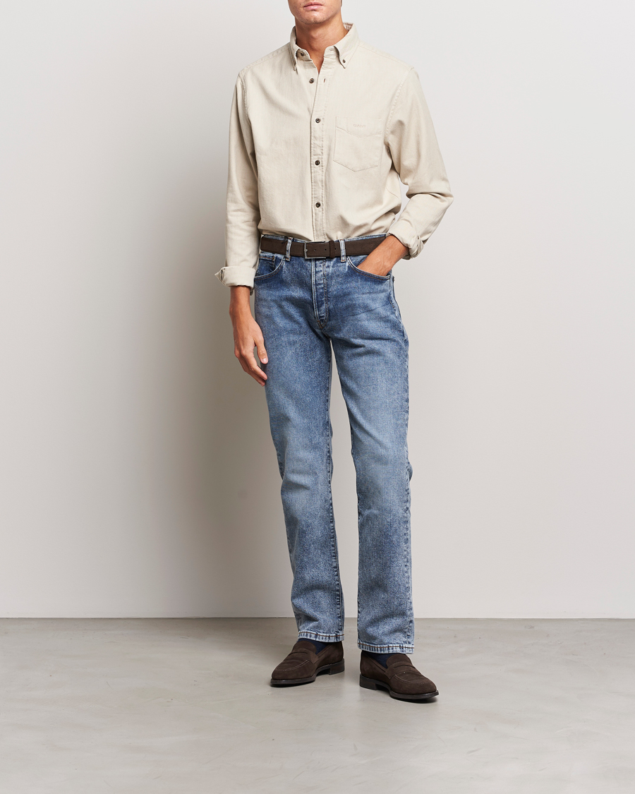 Homme | Chemises | GANT | Regular Fit Herringbone Flannel Shirt Cold Beige