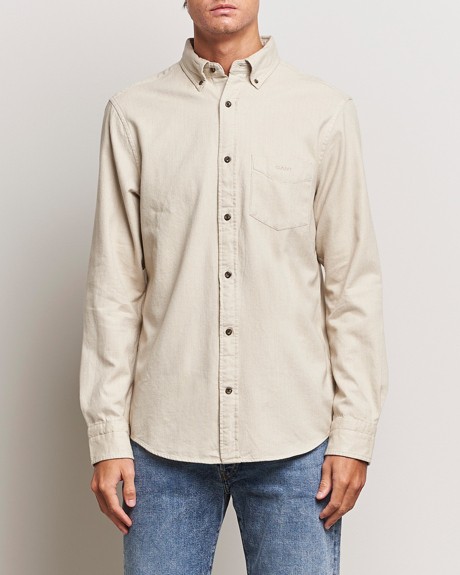 Homme | Chemises | GANT | Regular Fit Herringbone Flannel Shirt Cold Beige