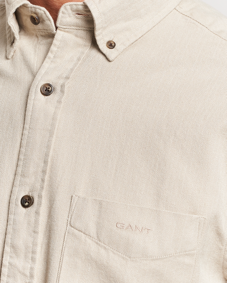 Homme | Chemises | GANT | Regular Fit Herringbone Flannel Shirt Cold Beige