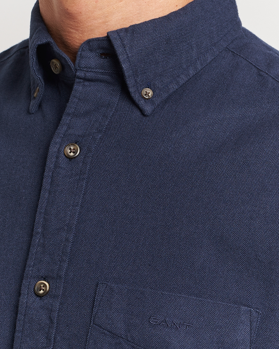 Homme | Chemises | GANT | Regular Fit Herringbone Flannel Shirt Marine