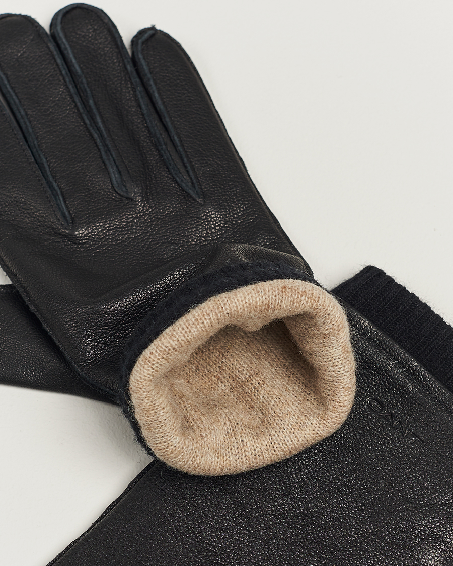 Homme |  | GANT | Wool Lined Leather Gloves Black
