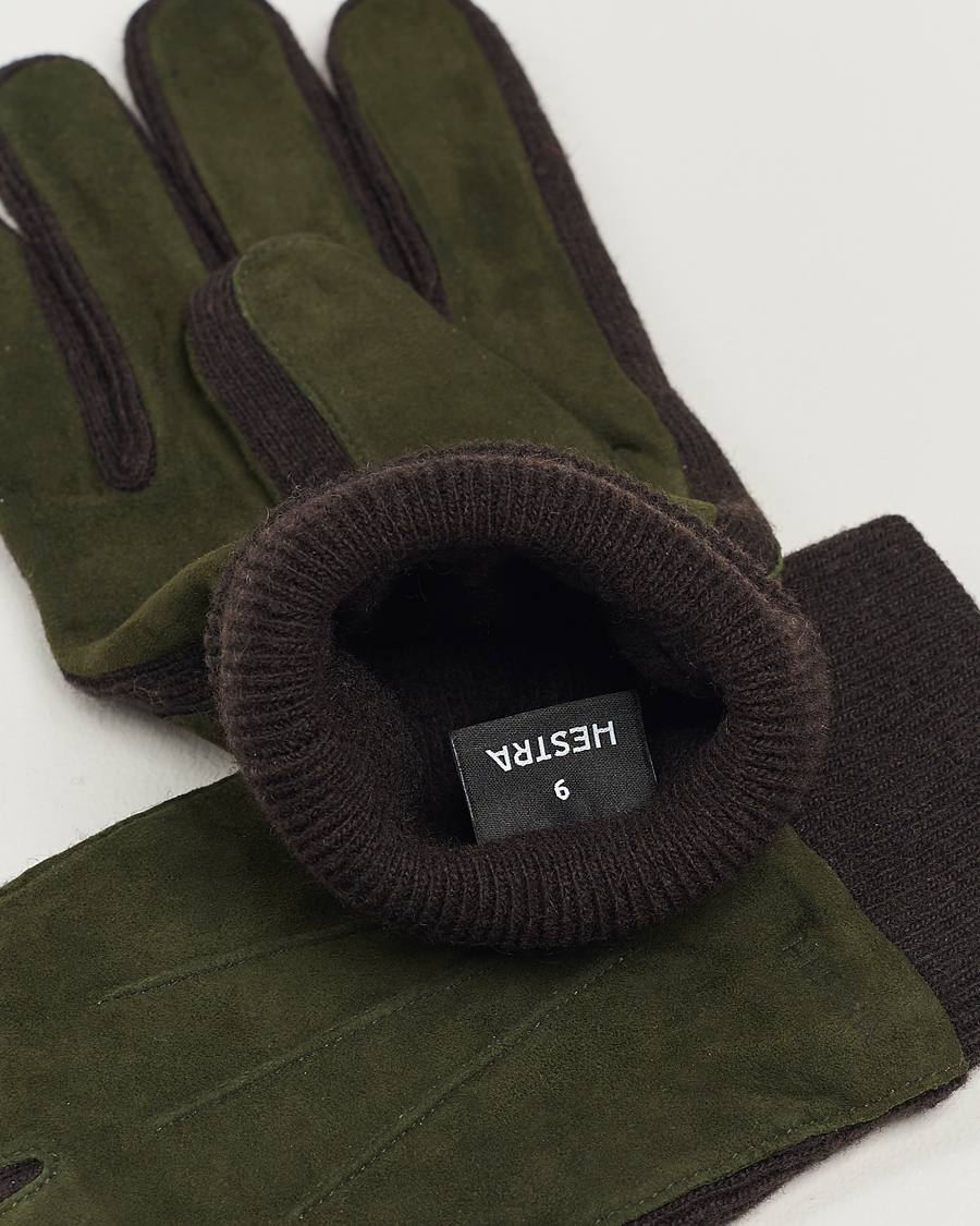 Homme | Accessoires | Hestra | Geoffery Suede Wool Tricot Glove Dark Olive
