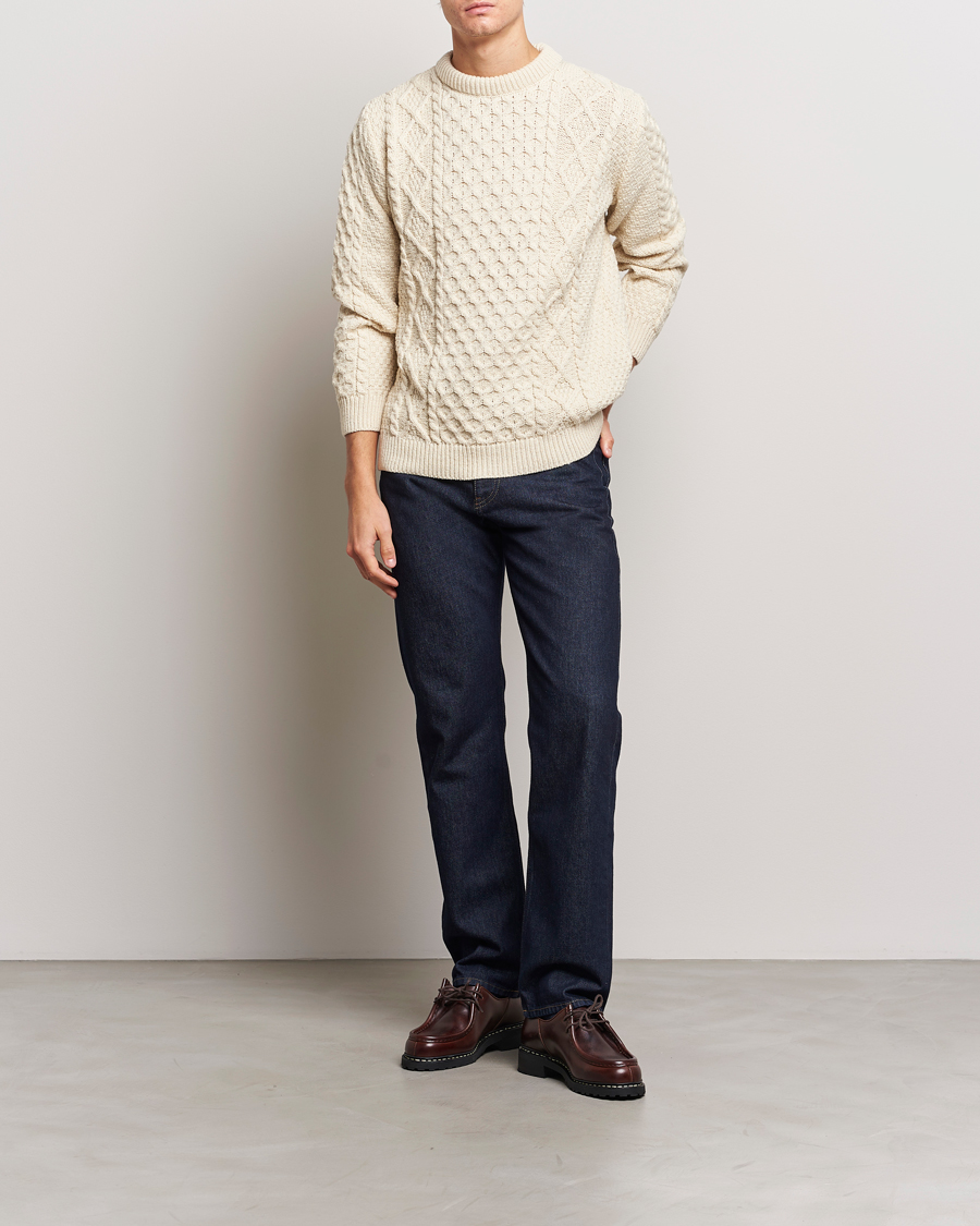 Homme | Pulls Et Tricots | Gloverall | Merino Wool Aran Cable Knitted Crew Neck Ecru