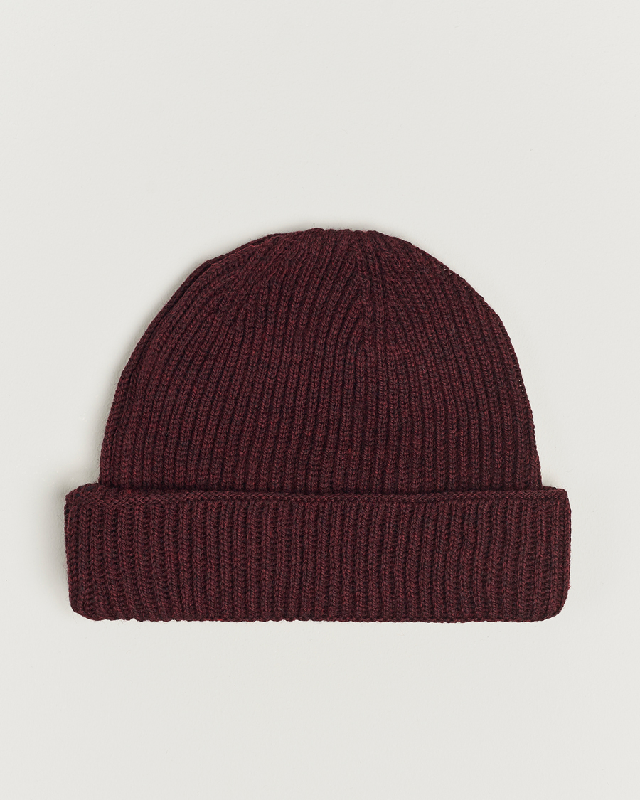 Homme | Gloverall Fisherman Lambswool Beanie Burgundy | Gloverall | Fisherman Lambswool Beanie Burgundy