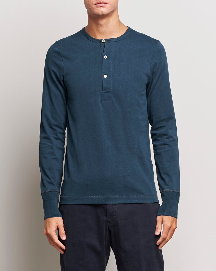 Homme | Pulls Et Tricots | Merz b. Schwanen | Classic Organic Cotton Henley Mineral Blue