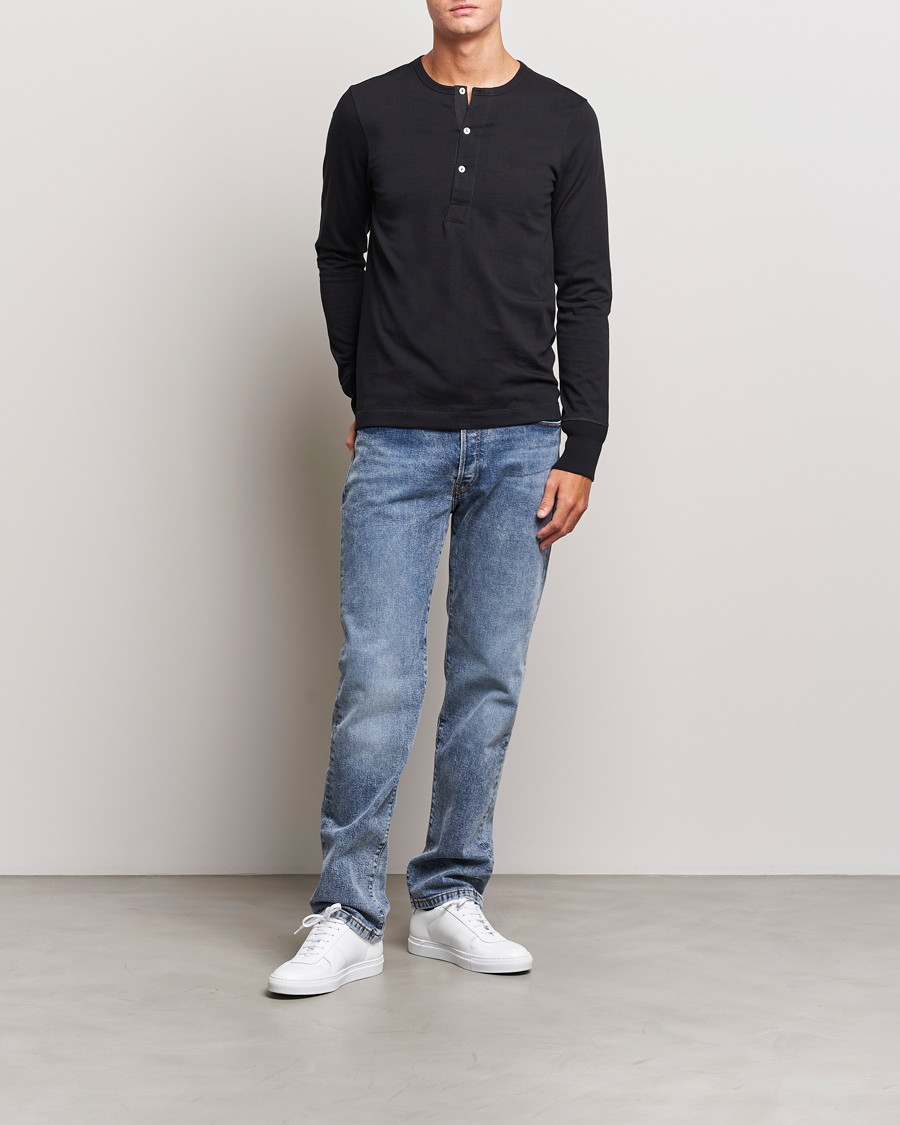 Homme | Pulls Et Tricots | Merz b. Schwanen | Classic Organic Cotton Henley Sweater Black