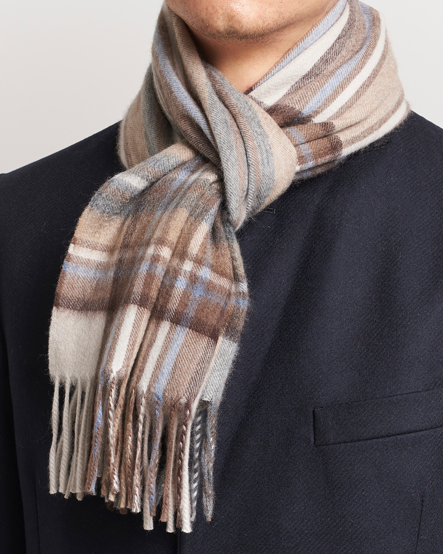 Homme |  | Begg & Co | Striped/Checked Cashmere Scarf 30*160cm Natural Jean