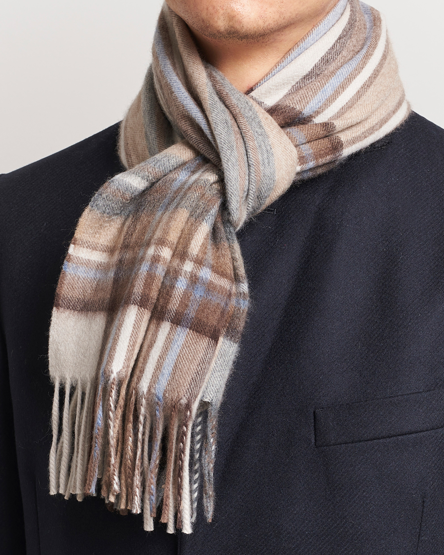 Homme | Begg & Co Striped/Checked Cashmere Scarf 30*160cm Natural Jean | Begg & Co | Striped/Checked Cashmere Scarf 30*160cm Natural Jean