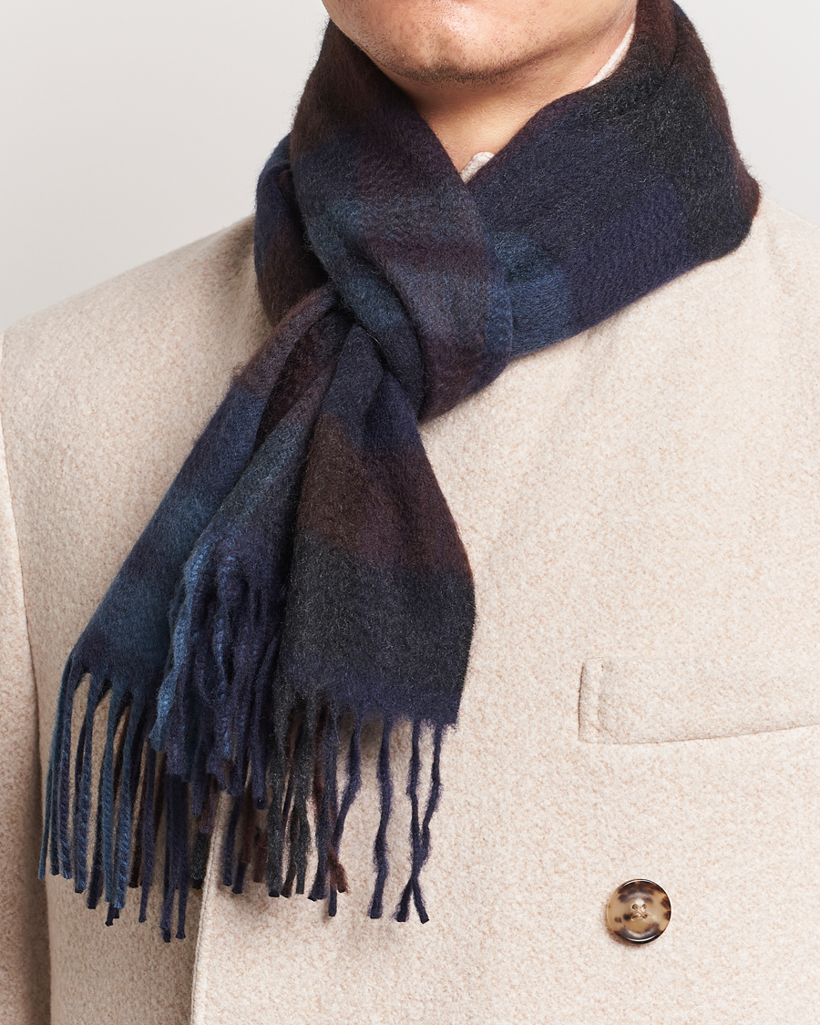Homme |  | Begg & Co | Checked Cashmere Scarf 30*160cm Navy Slate