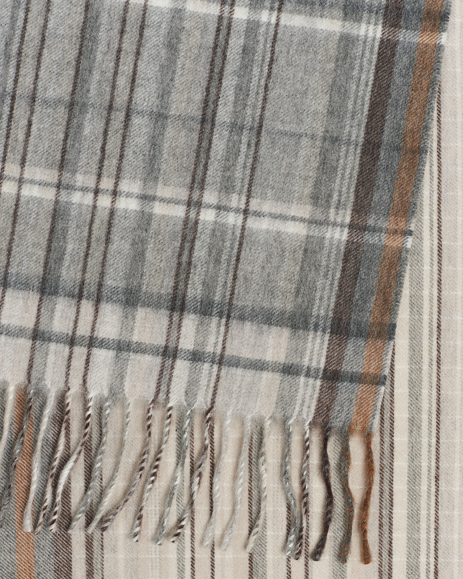 Homme | Begg & Co Striped/Checked Cashmere Scarf 36*183cm Natural Grey | Begg & Co | Striped/Checked Cashmere Scarf 36*183cm Natural Grey