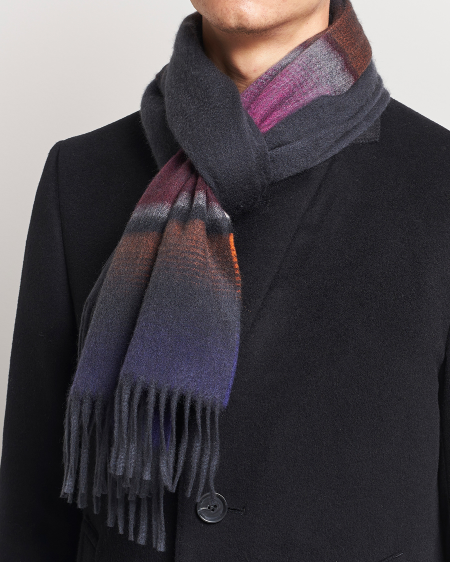 Homme |  | Begg & Co | Solid/Checked Cashmere Scarf 36*183cm Midnight Pink