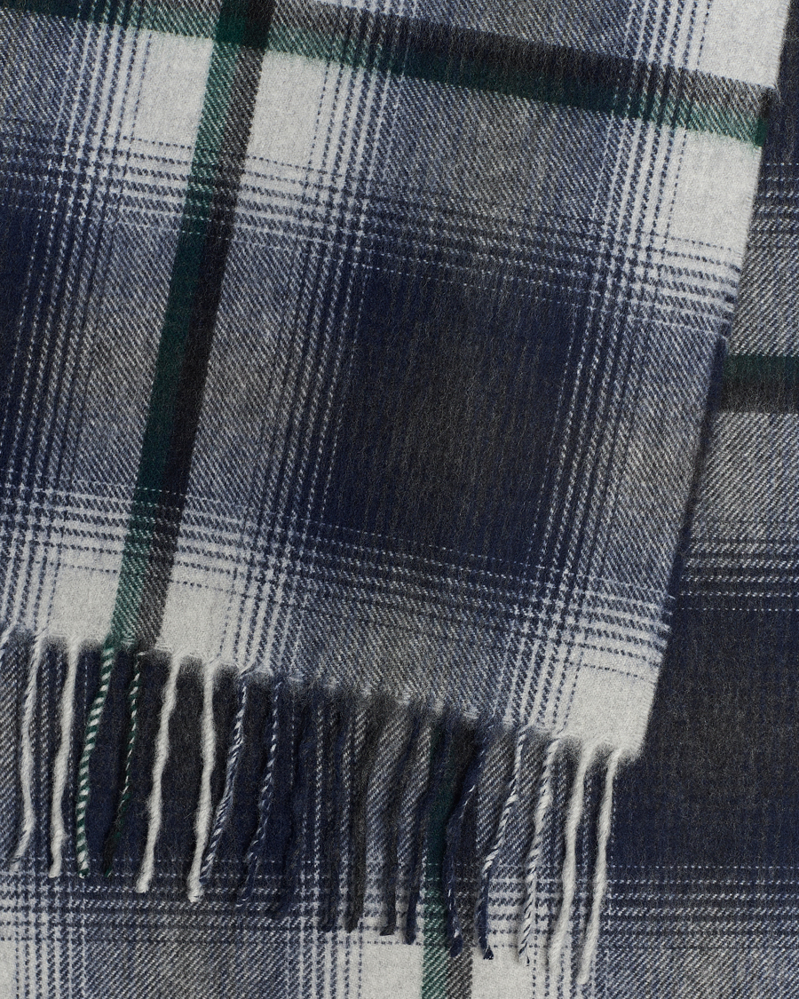 Homme | Begg & Co Wool/Cashmere Shadow Check Scarf 32*180cm Silver/Navy | Begg & Co | Wool/Cashmere Shadow Check Scarf 32*180cm Silver/Navy