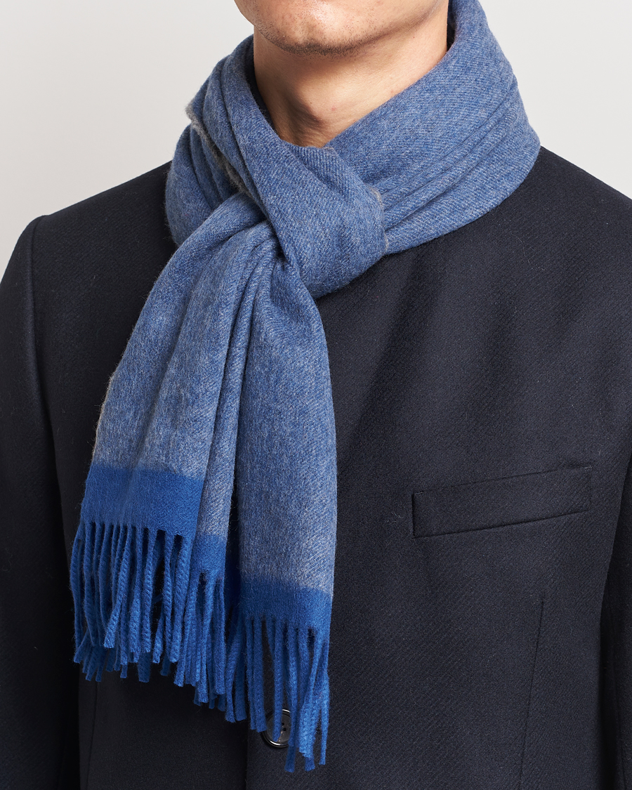 Homme |  | Begg & Co | Solid Board Wool/Cashmere Scarf Blue Grey