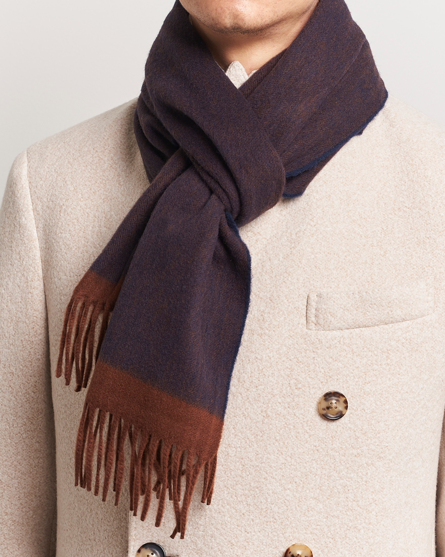 Homme |  | Begg & Co | Solid Board Wool/Cashmere Scarf Navy Chocolate