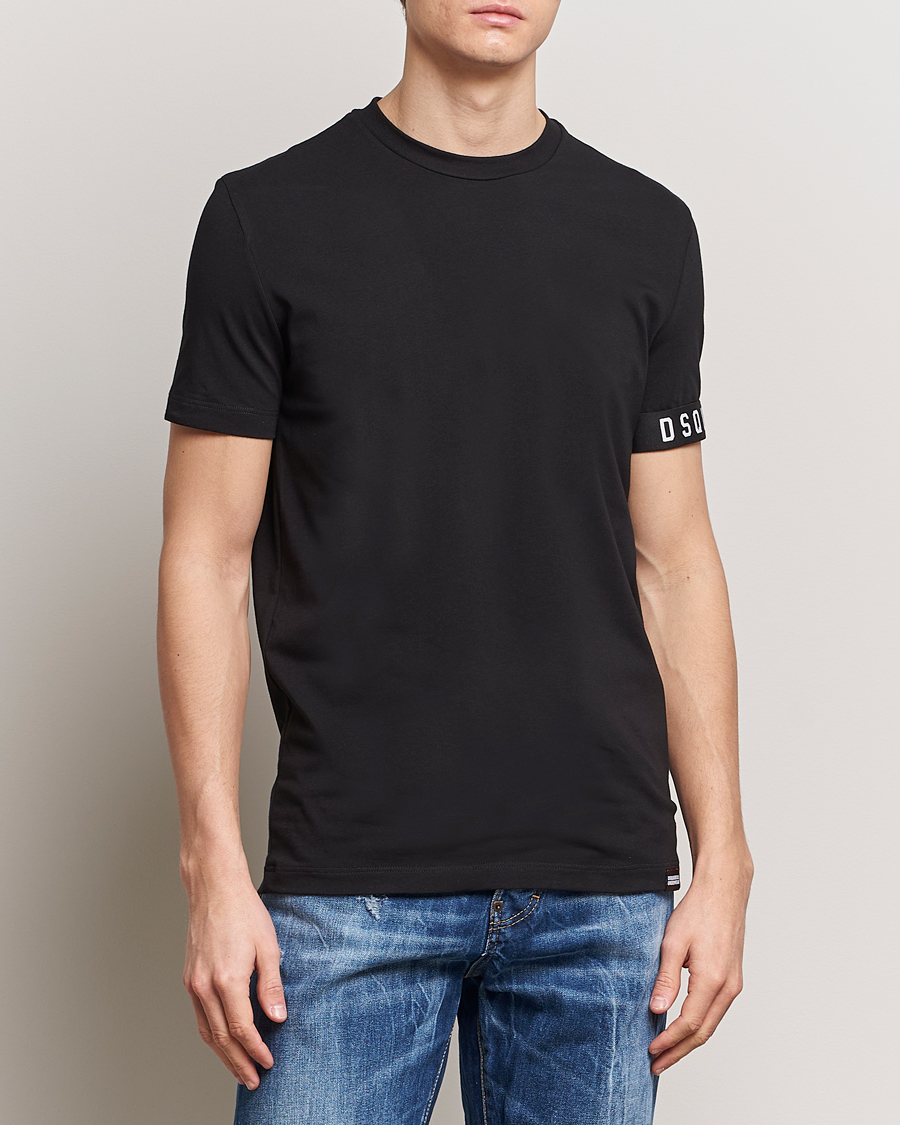 Homme | T-Shirts Noirs | Dsquared2 | Taped Logo Crew Neck T-Shirt Black/White