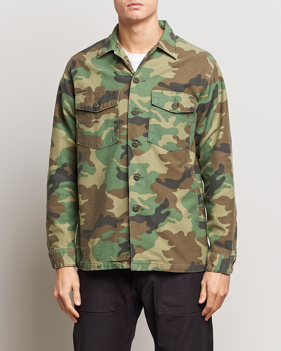 Homme | Chemises | orSlow | Cotton Sateen US Army Overshirt Woodland Camo