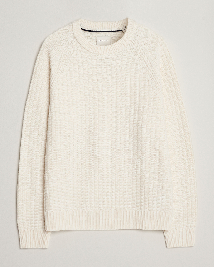 Homme | Pulls Et Tricots | GANT | Textured Raglan Knitted Crew Neck Cream