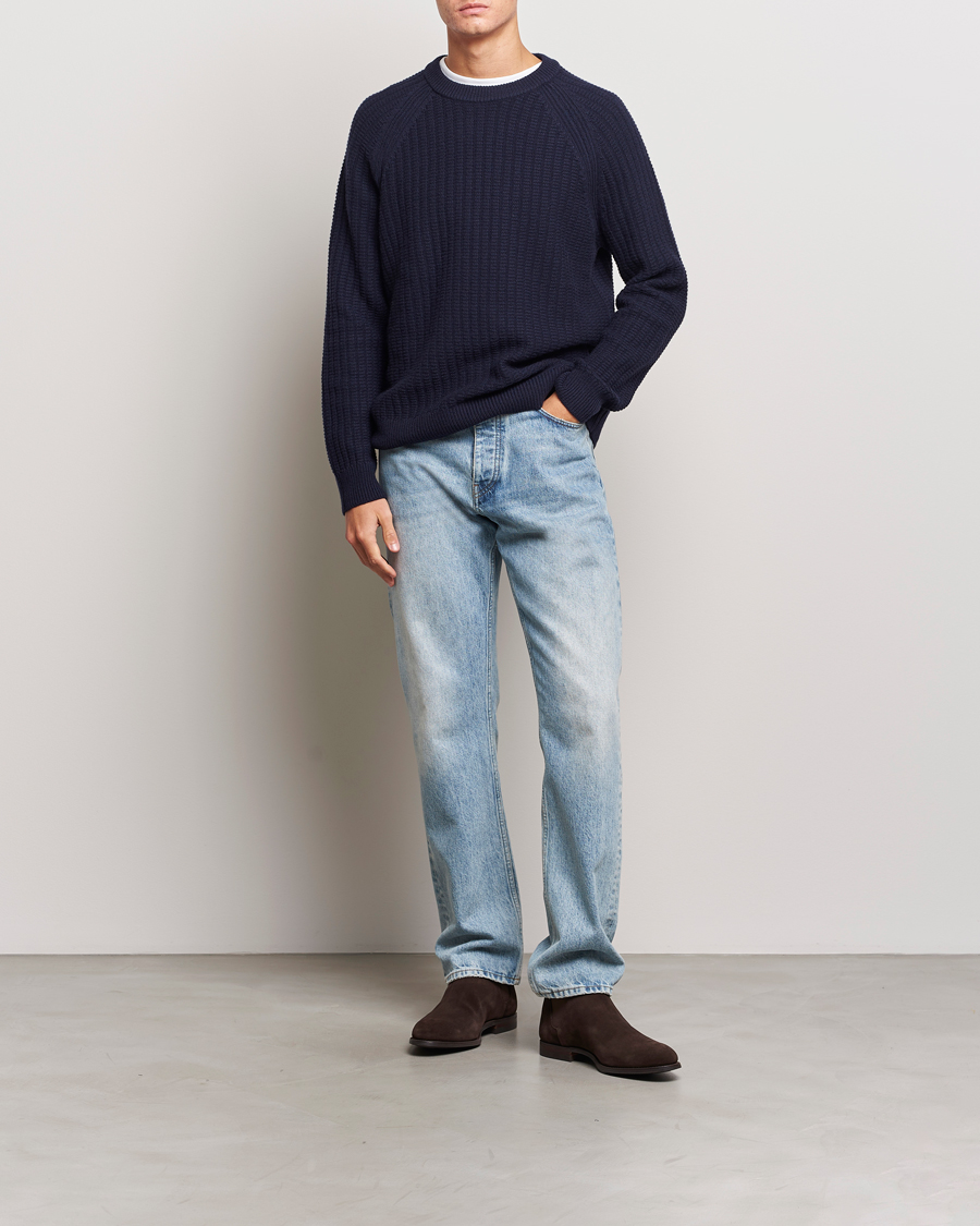 Homme | Pulls Et Tricots | GANT | Textured Raglan Knitted Crew Neck Evening Blue