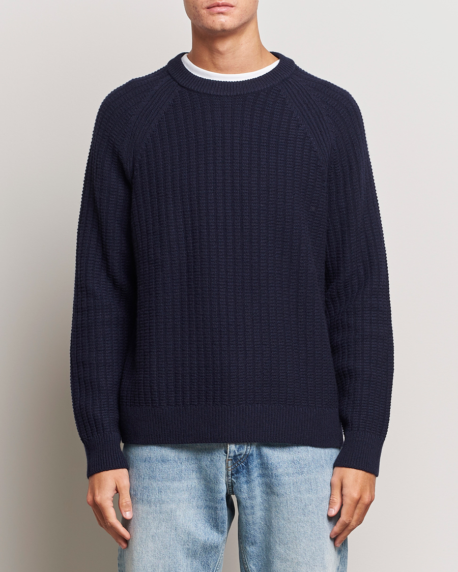 Homme | Pulls Et Tricots | GANT | Textured Raglan Knitted Crew Neck Evening Blue