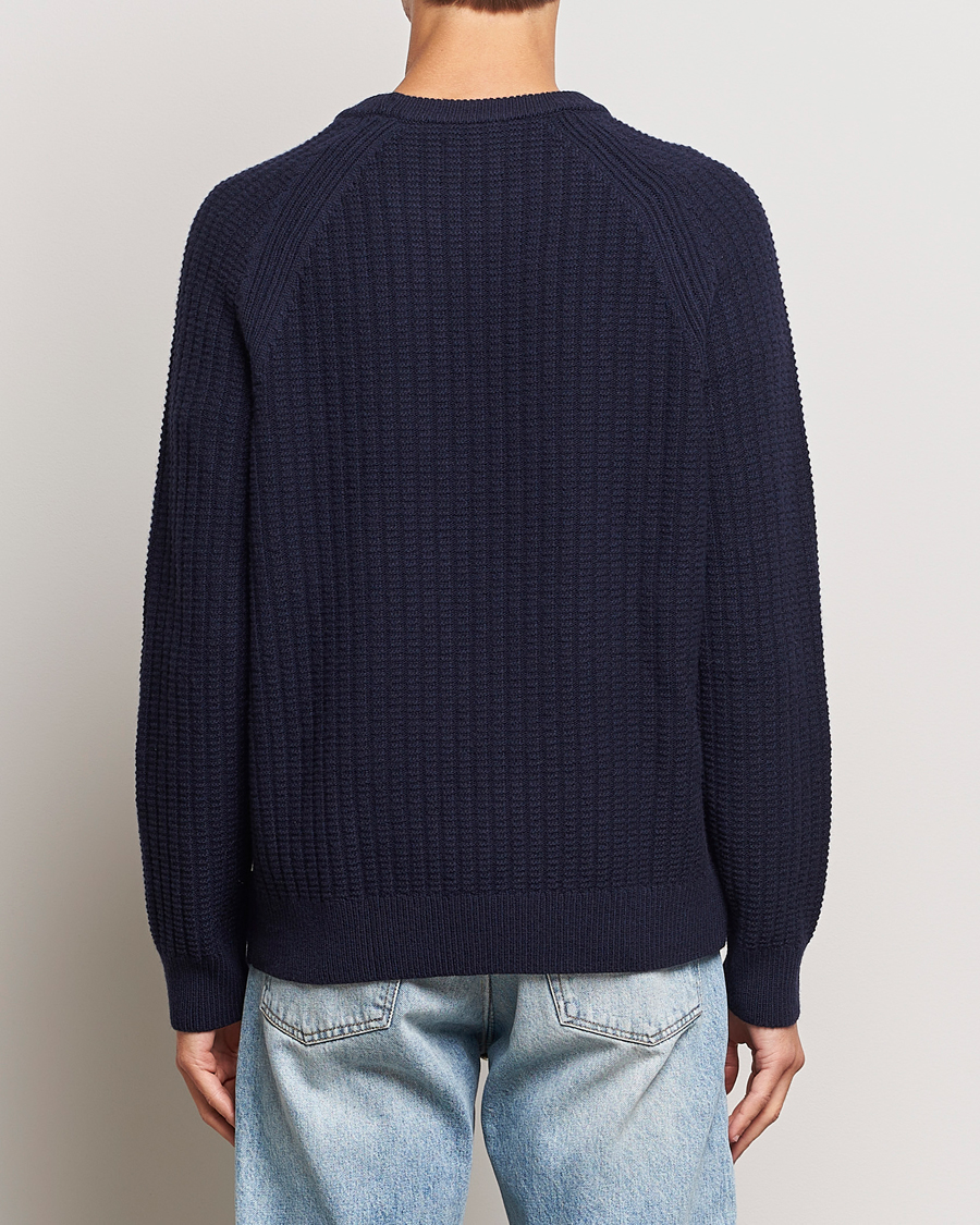 Homme | Pulls Et Tricots | GANT | Textured Raglan Knitted Crew Neck Evening Blue