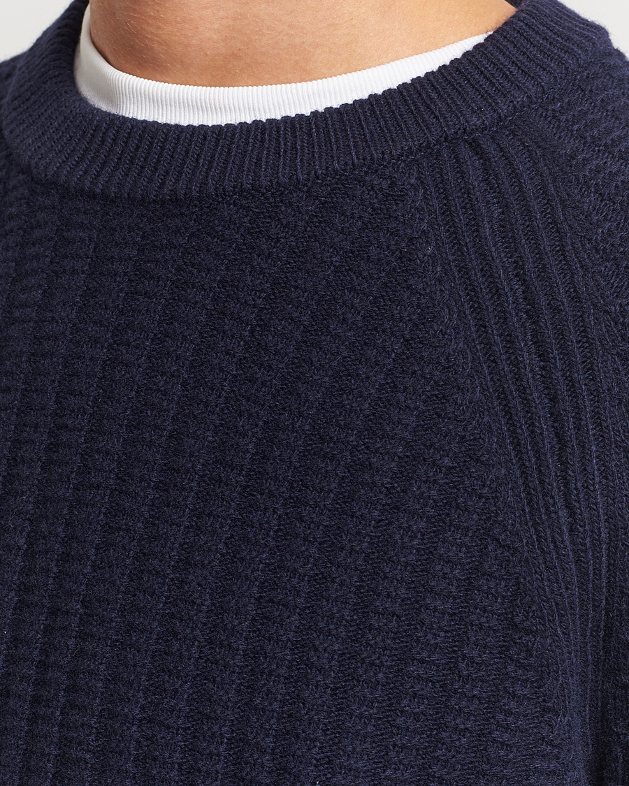 Homme | Pulls Et Tricots | GANT | Textured Raglan Knitted Crew Neck Evening Blue