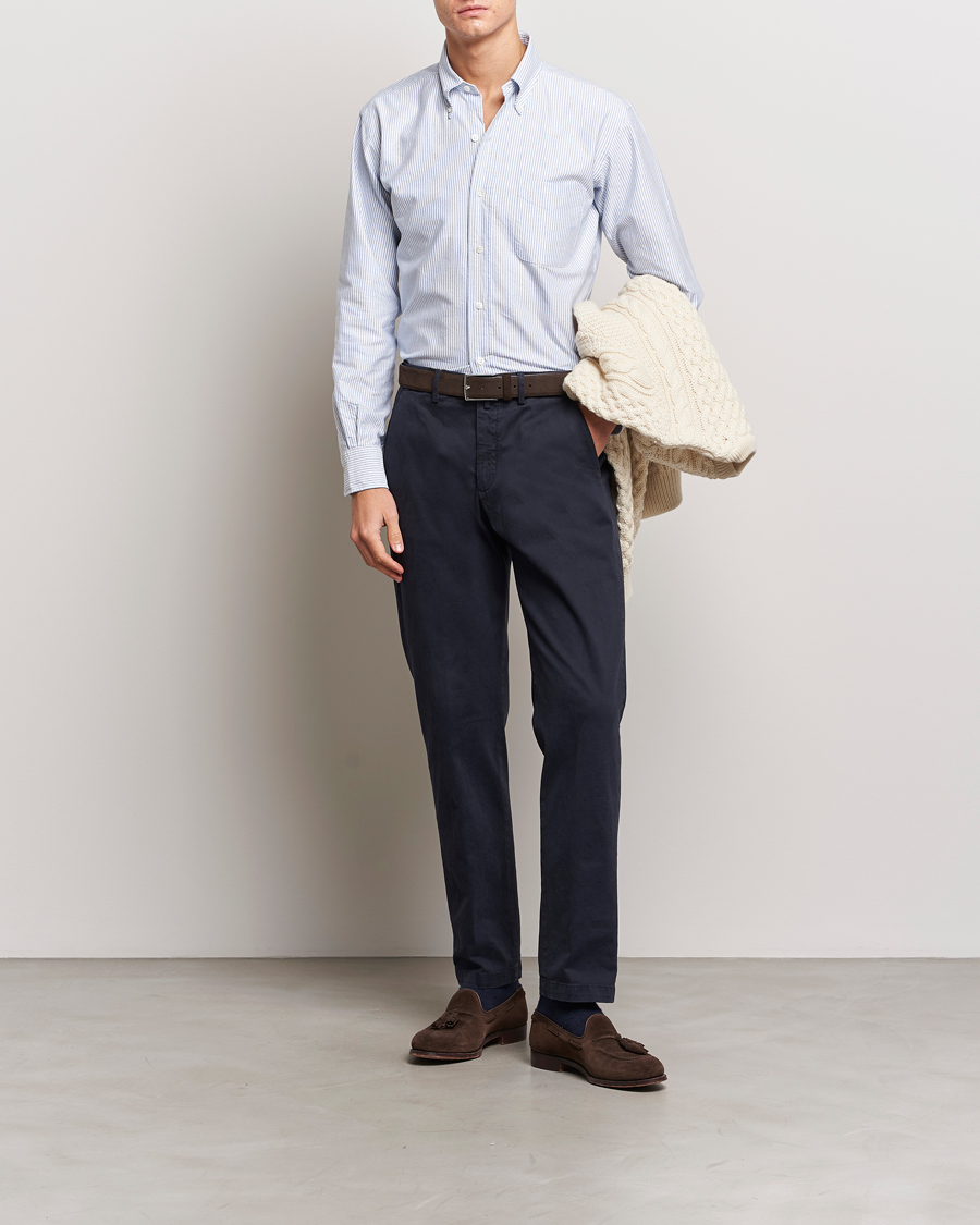 Homme | Chemises | Kamakura Shirts | Vintage Ivy Oxford Button Down Shirt Blue Stripe