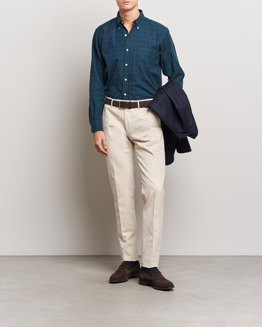 Homme | Chemises | Kamakura Shirts | Vintage Ivy Blackwatch Flannel Shirt Navy/Green