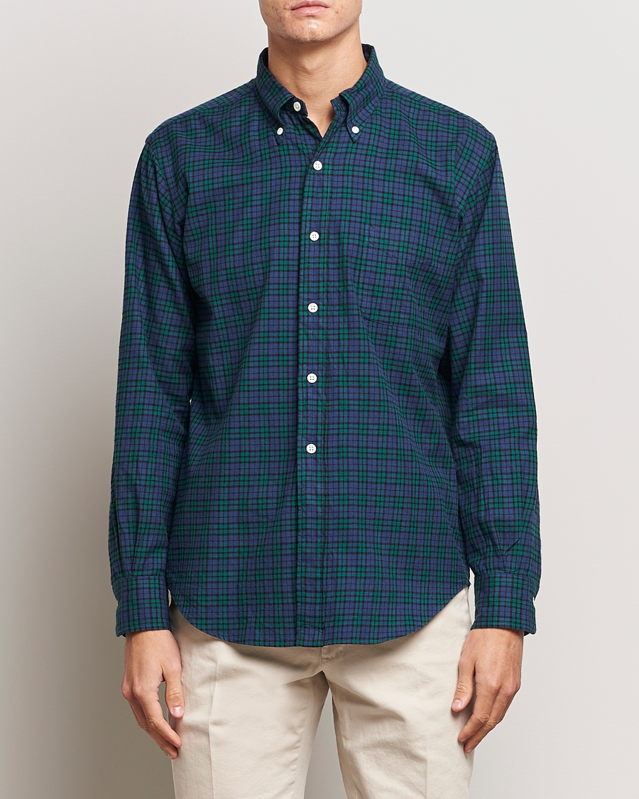 Homme | Chemises | Kamakura Shirts | Vintage Ivy Blackwatch Flannel Shirt Navy/Green