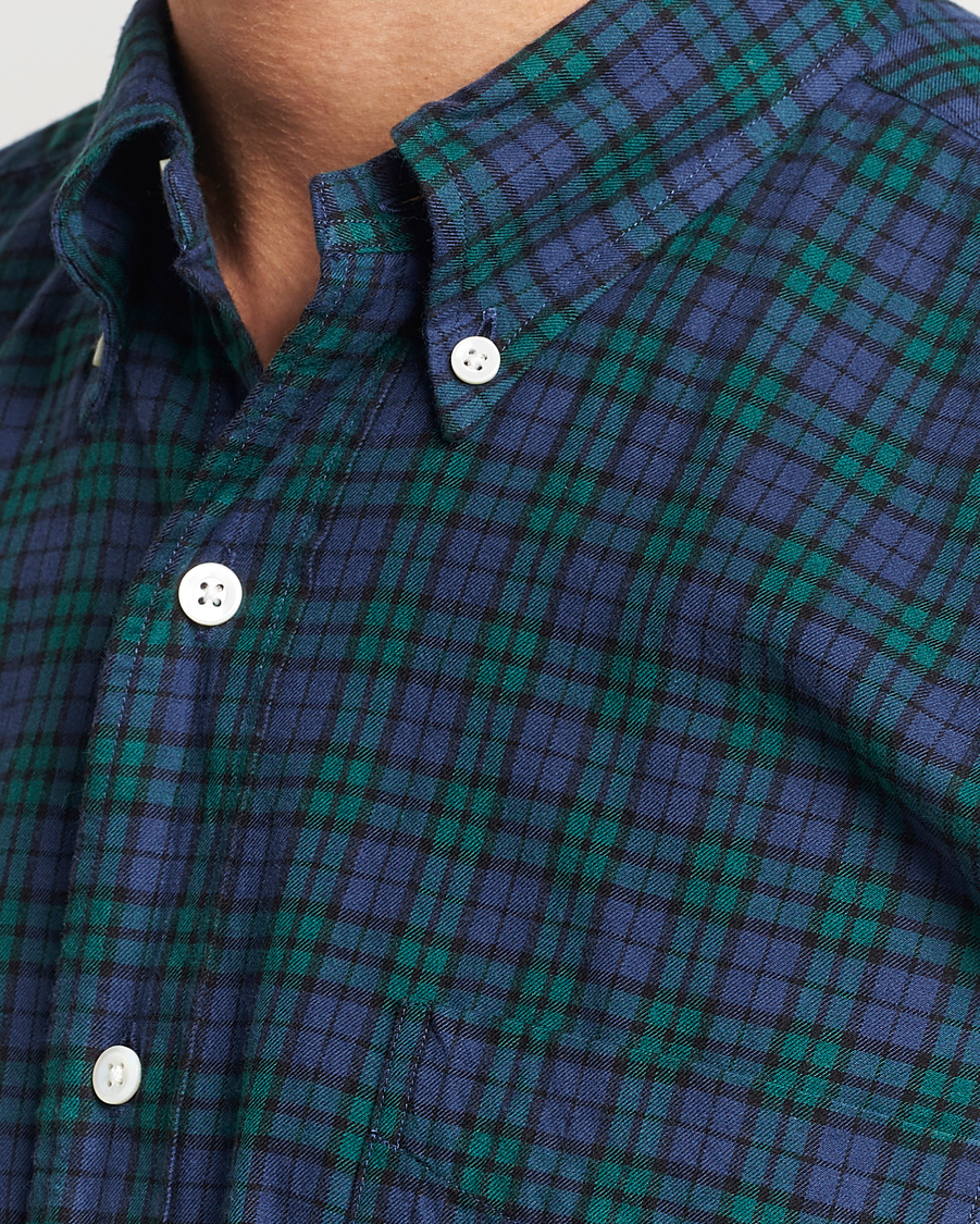 Homme | Chemises | Kamakura Shirts | Vintage Ivy Blackwatch Flannel Shirt Navy/Green