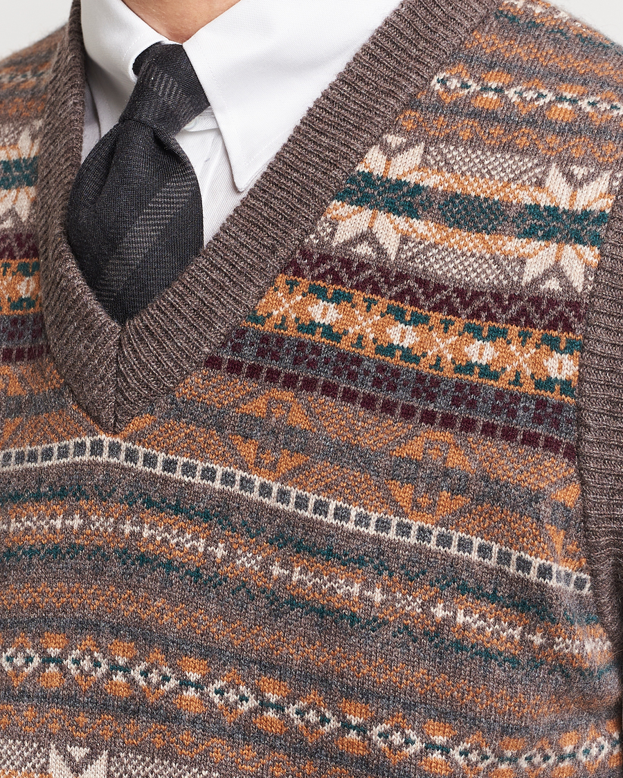 Homme | Pulls Et Tricots | Beams F | Cashmere Fairisle Vest Dark Brown