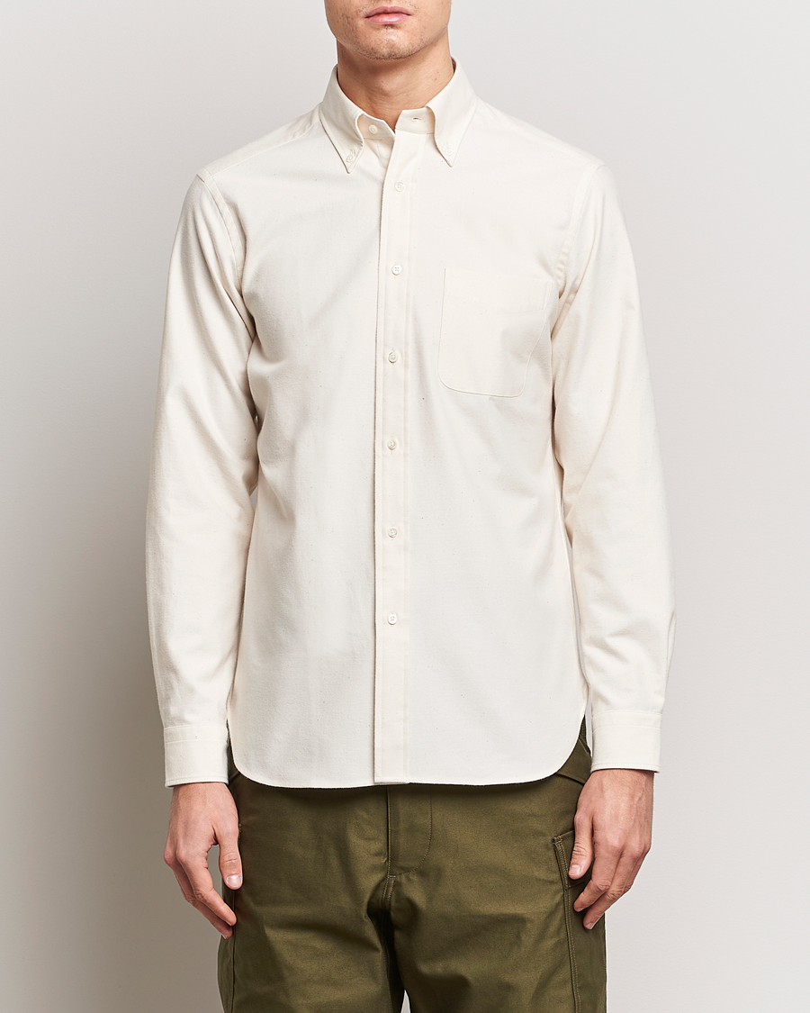 Homme | Chemises | Beams F | Cotton Flannel Button Down Shirt Off White