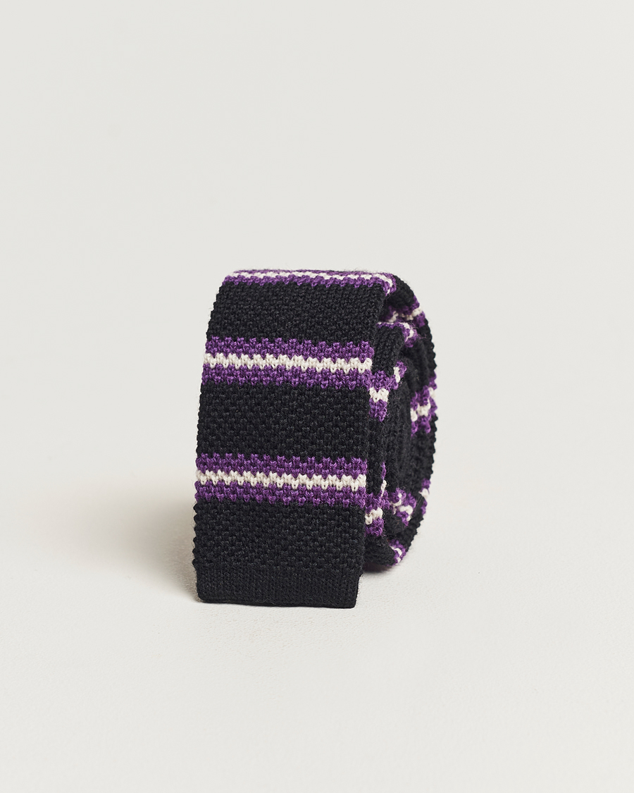 Homme | Beams F Striped Wool Tie Black/Purple | Beams F | Striped Wool Tie Black/Purple
