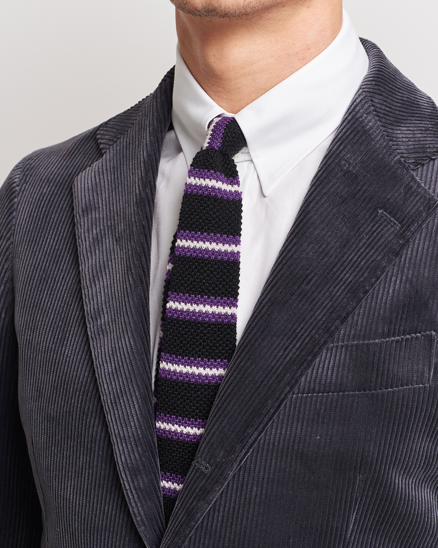 Homme |  | Beams F | Striped Wool Tie Black/Purple