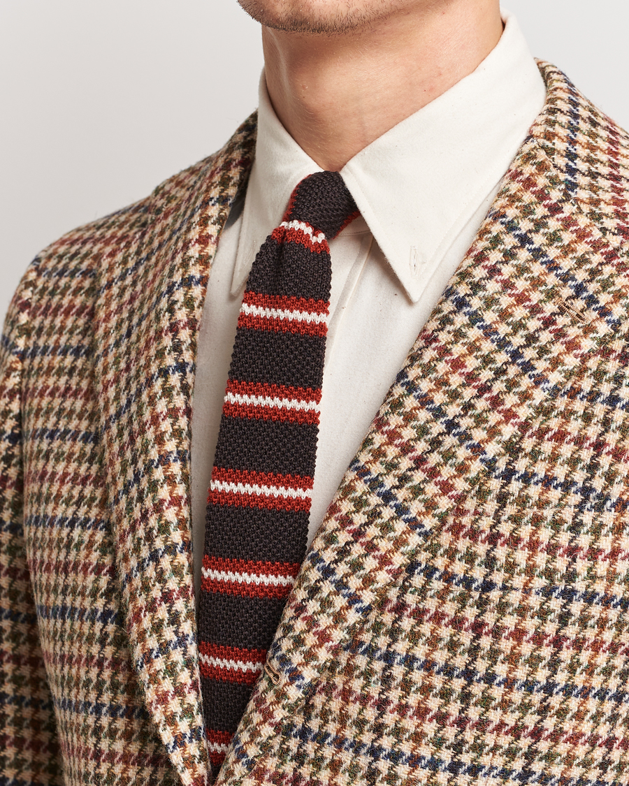 Homme |  | Beams F | Striped Wool Tie Brown/Red