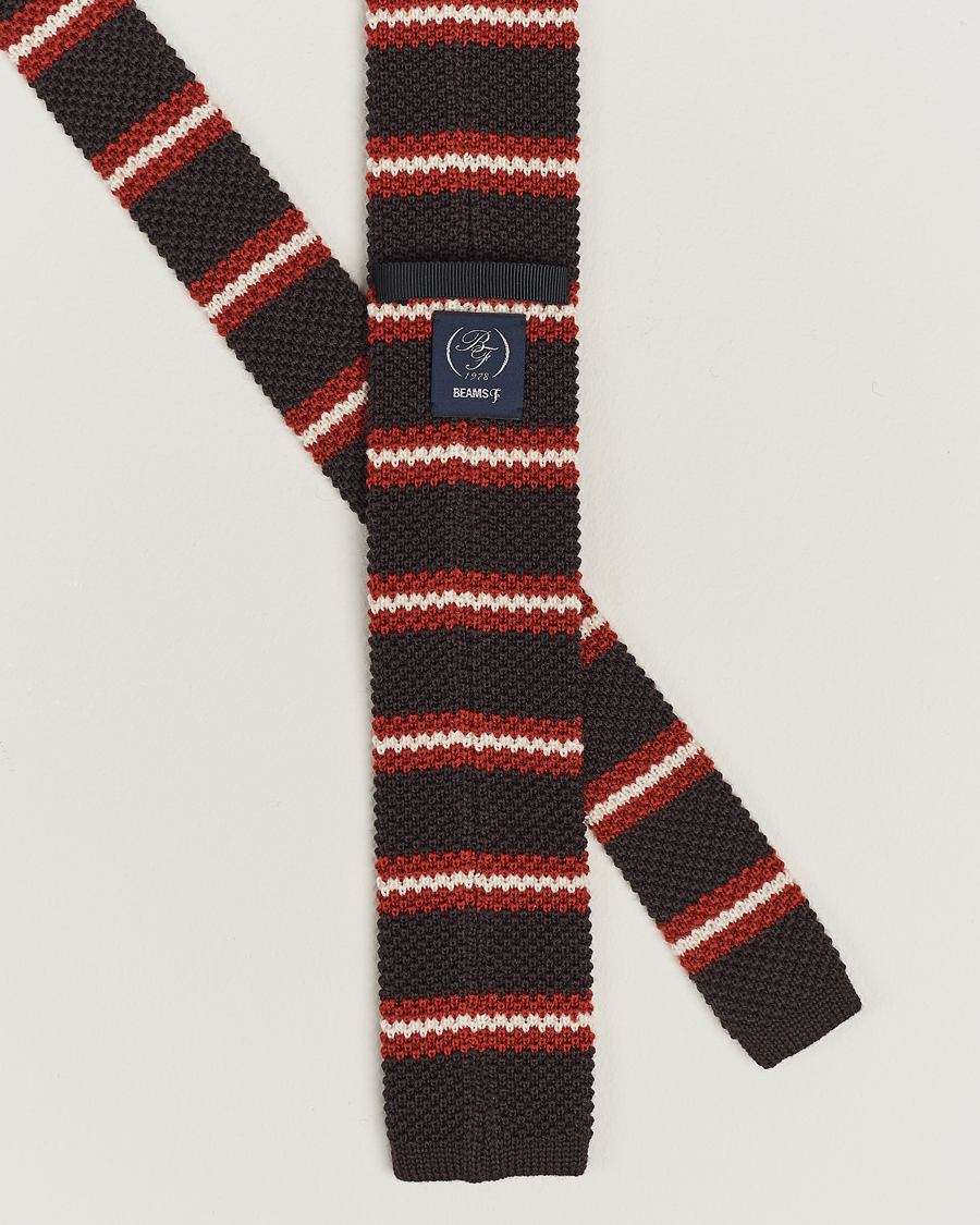 Homme | Beams F Striped Wool Tie Brown/Red | Beams F | Striped Wool Tie Brown/Red