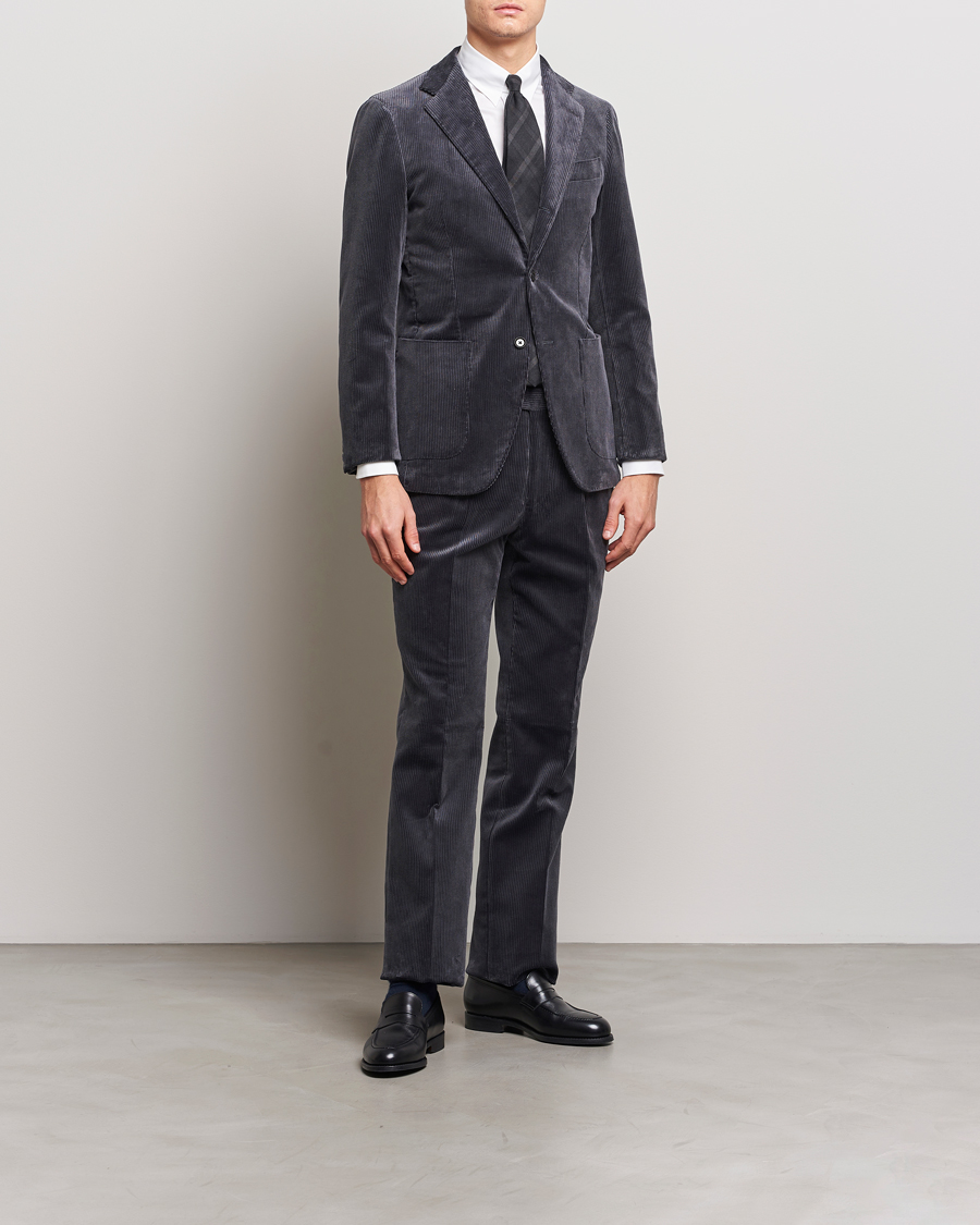 Homme | Pantalons | Beams F | Corduroy Side Adjuster Trousers Charcoal